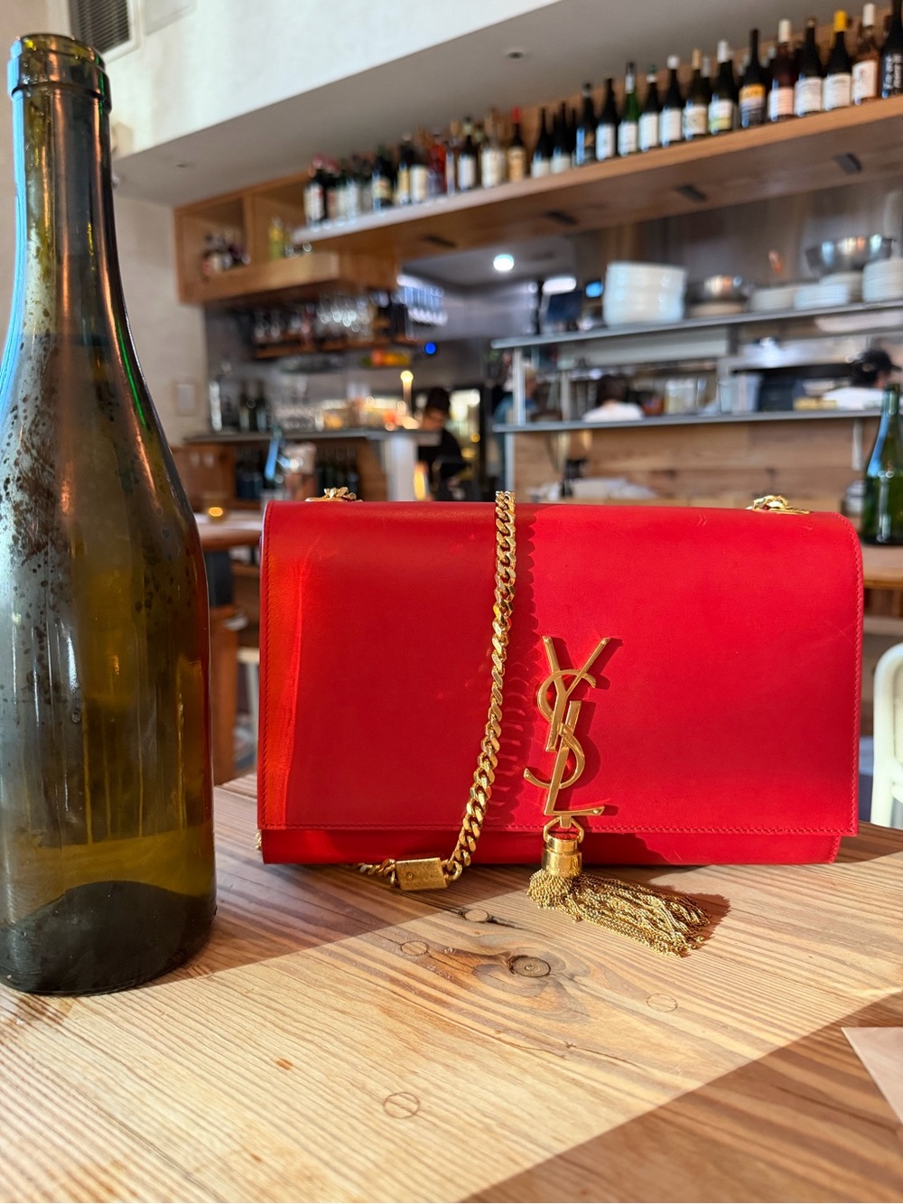 Saint Laurent Red Leather Medium Tassel Chain Bag